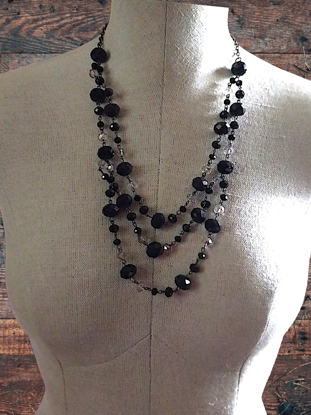 Multi-Strand Black Beaded Necklace - Women Jewelry